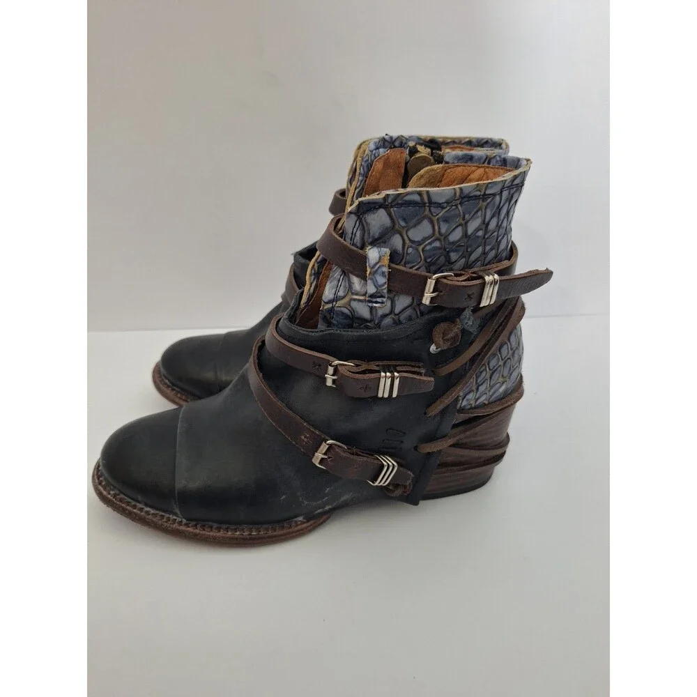 Freebird By Steven 'CRUE' Black Ankle Leather Boots Women's Sz 8 Biker Grunge